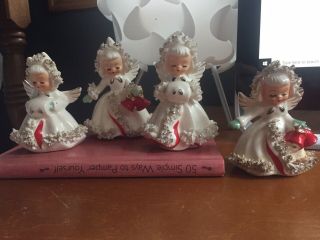 Lovely Vintage Holt Howard Japan Christmas Angel Candleholders S & P 4 Piece Set