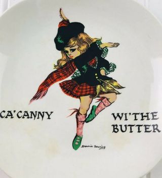 Vintage Brownie Downing Ceramics Green Dish Red Headed Scottish Dancer Butter 5”