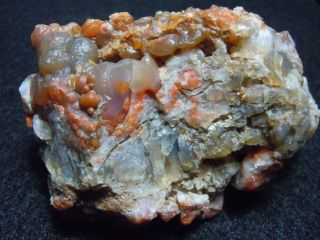 Red Orange Chalcedony Agate On Quartz Matrix Stone Rock Mexico 110 Grams