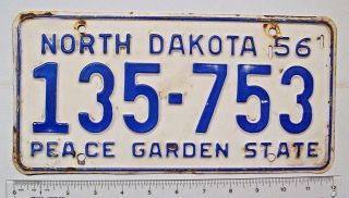 1956 North Dakota Passenger License Plate 135 - 753 Single Plate Year