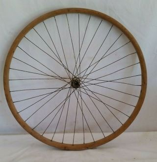 Antique 26 " X 1 - 1/4 " Iver Johnson 36 Spoke Wood Bike Rim Front Bicycle Wheel