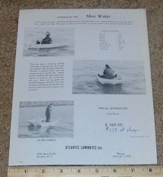 Mini Waler By Atlantic Laminates Boat Dealer Sales Brochure Spec Sheet 1960 