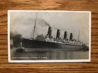 Rms Mauretania Real Photo Postcard At Liverpool / Cunard Line