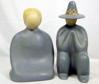 2 Jack Black Navajo Pottery Sculptures Signed 1984 Woman Kneeling & Mexcan Man