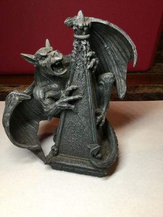 Statue Winged Dragon On Tower 5.  5” Height Composite