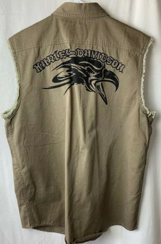 Harley Davidson Mens Vest Size Medium Graphic On Back 100 Cotton Khaki Tan