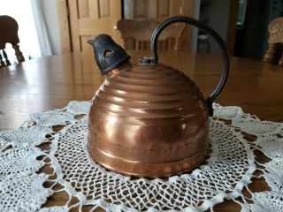 Vintage Bakelite Chick Bird Whistle On Revere Ware Beehive Copper Kettle Teapot