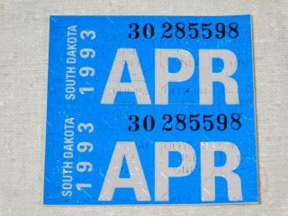 1993 South Dakota Passenger Car License Plate Sticker Pair