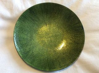 Enamel On Copper Dish Plate Signed Lang Green Abstract Mid Century