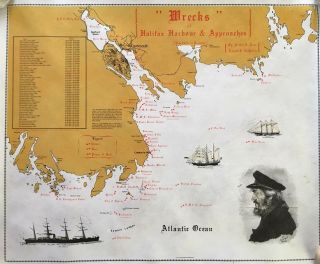 Shipwreck Map Of Halifax Harbour,  Nova Scotia,  Vintage Poster