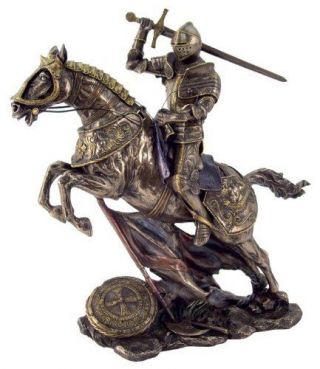 11 " Medieval Knight On Horse Charging In Battle Collectible Statue Figurine