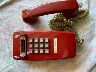 Rare Vintage Bell South Telephone Red Wall Mount Phone Gold Cord