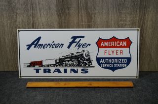 American Flyer Trains Porcelain Enamel Repo Sign Ande Rooney Authorized Service