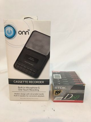 Onn Portable Cassette Tape Player Recorder Microphone,  8 Tdk Cassettes