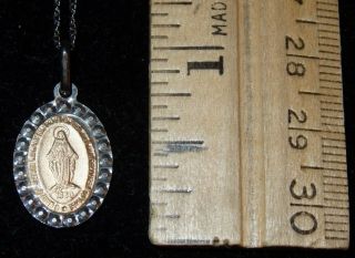 Solid 925 Sterling Silver,  10k 10kt Gold Miraculous Mary Medal Pendant Necklace