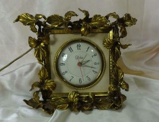 Vintage 24 K Plated Gold Ormolu Filigree Rococo Vanity Clock Globe Silver Co.