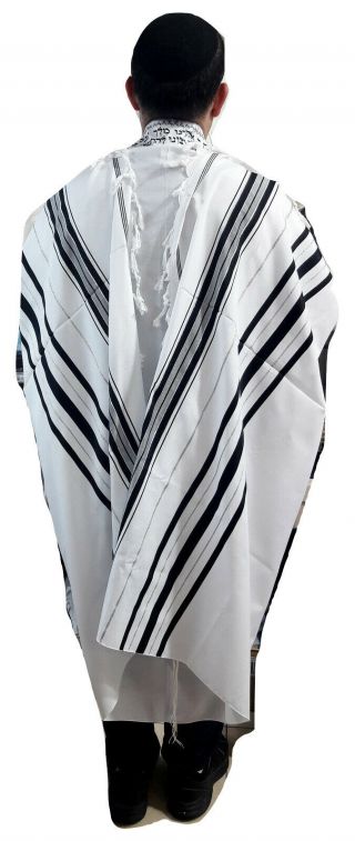 Kosher Tallit Talis Prayer Shawl Acrylic 51 " X70 " Made Israel Black&silver Stripe