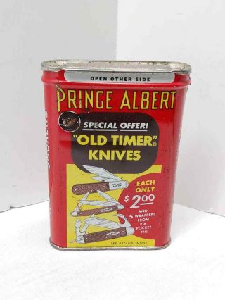 Vintage Prince Albert Pipe & Cigarette Tobacco Tin Can Old Timer Knives Offer 2