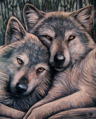 Loyal Companions Wolf Canvas Print By Lisa Parker Wood Frame & Mounting Hardware