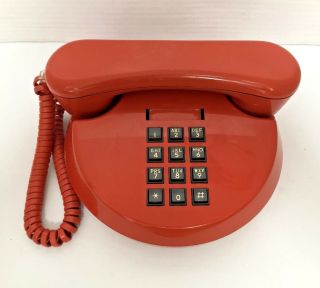 Vintage 1970s Northern Telecom Push Button Round Desk Telephone Orange