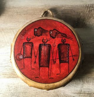 Wood/rawhide Taos Pueblo Native American Drum,  Signed By Artist Phillip Martinez