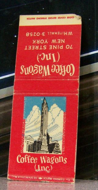 Vintage Matchbook Cover Z4 York City Coffee Wagons Inc 70 Pine St Whitehall