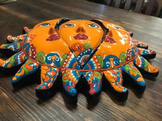 TALAVERA SUN Mexican Pottery Three Faces,  20” by Gerardo Garcia,  Signed 3