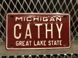 Cathy Vintage 60s Michigan Great Lake State Bicycle Vanity Metal License Plate