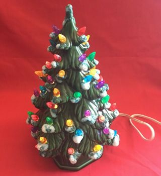 Vintage 12 Inch Holland Mold Ceramic Flocked One Piece Lighted Christmas Tree