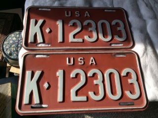 Usa Military Private Series License Plate Germany 1962 - 1966 Vtg K12303 Red White