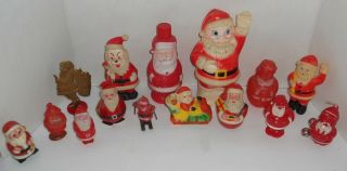 15 Vintage Christmas Santa Claus Figures Hard Plastic Rattle Squeakers Soaky,