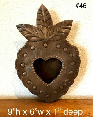 Mexican Tin Nicho Shadow Box - Vintage Style Frame - Heart Leaf
