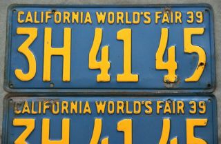 California.  1939.  License Plate.  World ' s Fair.  PAIR. 2