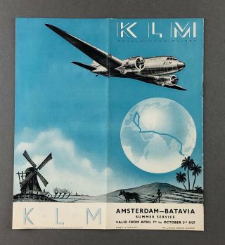 Klm Royal Dutch Airlines Amsterdam - Batavia Timetable Summer 1937