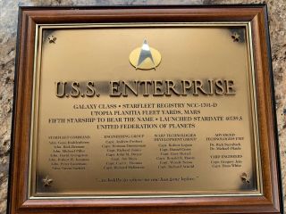 Star Trek Uss Enterprise Ncc 1701 - D Dedication Plaque