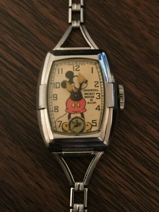 Disney 1937 Ingersoll Mickey Mouse Watch W Chrome Band
