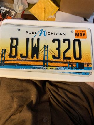 Pure Michigan License Plate Featuring Mackinac Bridge.  Bjw 320