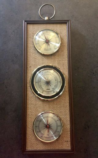 Vintage Jason Japan Wood Weather Station Thermometer Barometer Humidity 12 1/2”