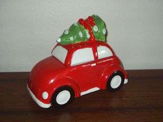 Red Vw Bug Cookie Jar World Market Car Ceramic Holiday Christmas Tree