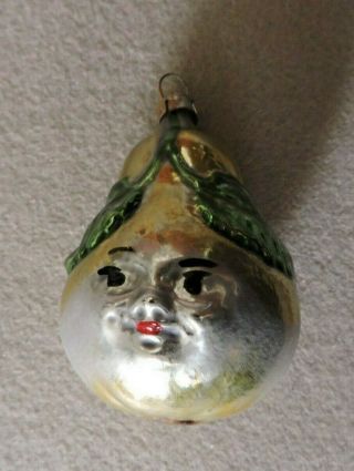 Antique German Glass Christmas Ornament - Pear Face - 1940s