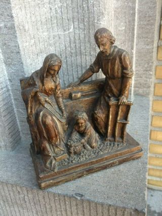 Antique Plaster Chalkware Holy Family Saint Joseph Jesus Mary Statue Figurine /