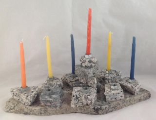 Menorah Candle Holder Jewish Hanukkah Judaica Granite 13 - 1/2 " X5 "