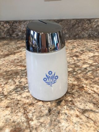 Vtg Milk Glass Sugar Shaker W/ Blue Flower Design - Dispensers Inc -