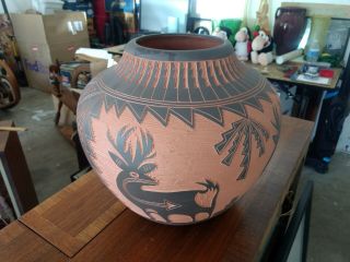 M.  R.  Romero Acoma Mexico Pueblo Native American Carved Art Pottery Vase 11 "