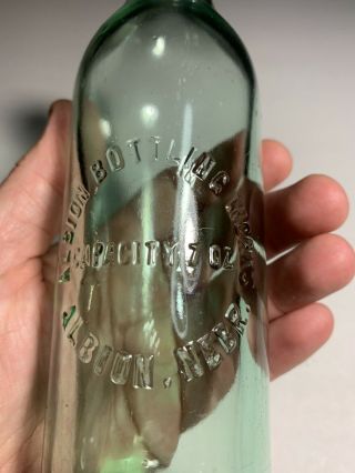 Vintage Albion Nebraska Ne Advertising Straight Sided Green Glass Soda Bottle