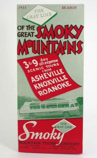 1955 The Gray Line Bus Tour Travel Brochure Great Smoky Mountains Nc & Tennessee