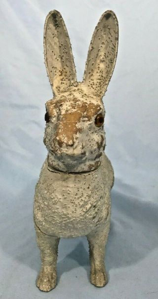 Antique Germany Paper Mache Bunny Candy Container w/ Glass Eye 4
