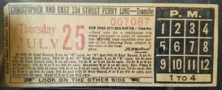 1907 York City Railway Co.  Christopher & East 23rd St.  Ferry Line Rr Ticket