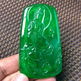 Collectible Green Jadeite Jade Handwork Chinese Kwan - Yin Ride Elephant Pendant