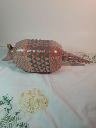 Hand Painted Armadillo Wood Carving With Hidden Trinket Box 16 "